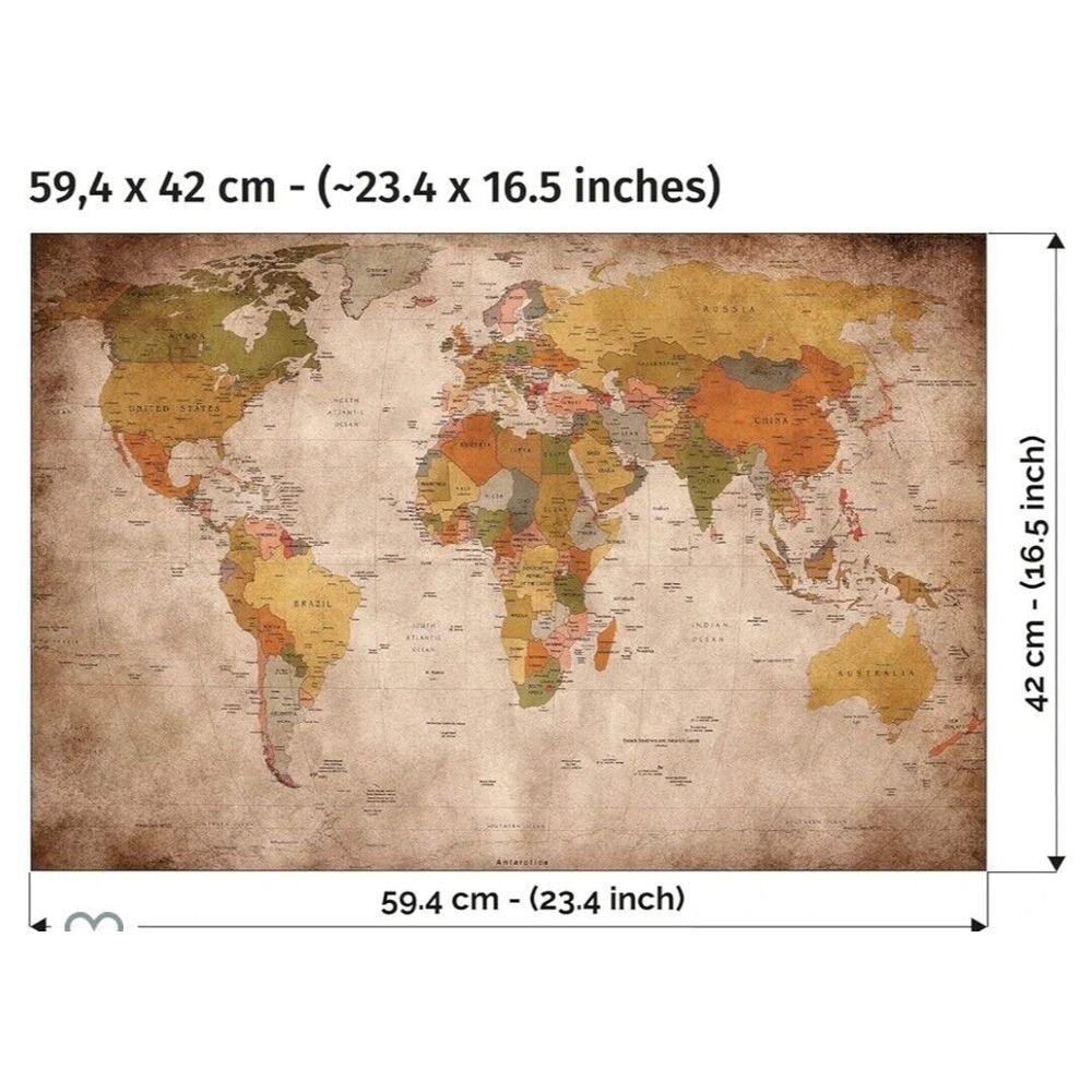 GREAT ART® Poster –‎ Retro World Map – Atlas Geography Size 16.5 x 23.4 inches